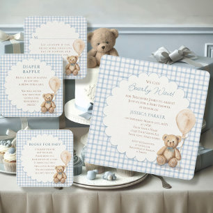 Wir können kaum warten Teddybär Baby Shower Junge  Einladung