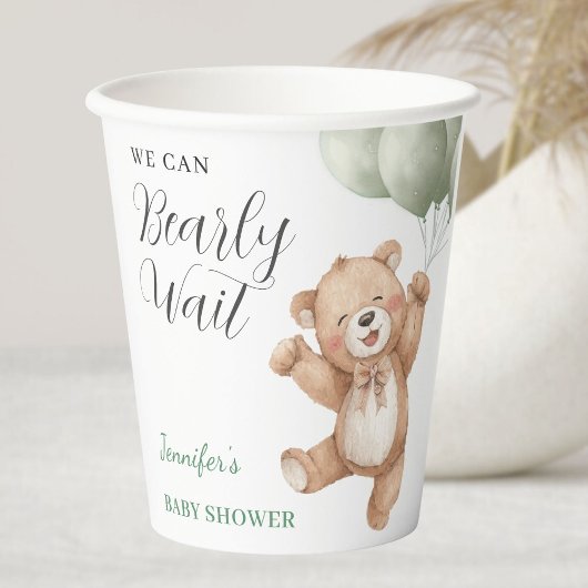 Wir können kaum warten Teddybär Baby Shower Pappbecher