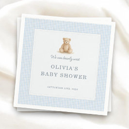 Wir können kaum warten Teddybär Baby Shower Party Serviette