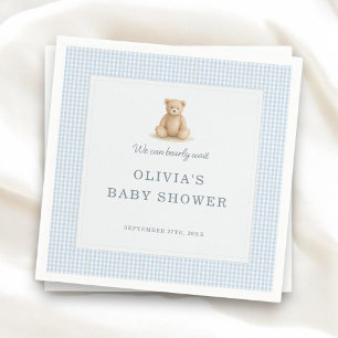 Wir können kaum warten Teddybär Baby Shower Party Serviette