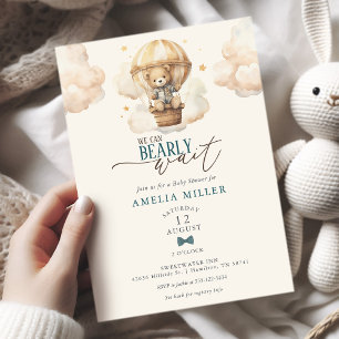 Wir können kaum warten Teddybär-Ballon-Baby-Party Einladung