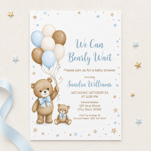 Wir können kaum warten Teddybär-Ballon-Baby-Party Einladung