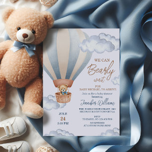 Wir können kaum warten Teddybär Heißluftballon Einladung