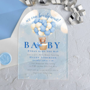 Wir können kaum warten Teddybär Junge Baby-Party Acryleinladungen