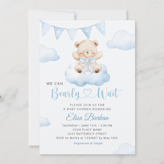 Wir können kaum warten Teddybär-Junge-Baby-Party Einladung