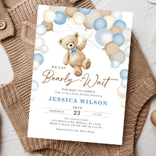 Wir können kaum warten Teddybär Junge Baby Shower Einladung