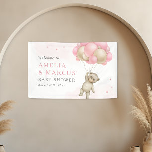 Wir können kaum warten Teddybär Mädchen Baby-Party Banner