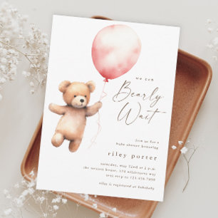 Wir können kaum warten Teddybär Mädchen Baby-Party Einladung