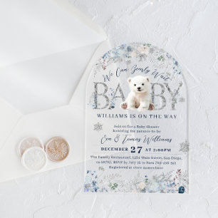 Wir können kaum warten Winterbär Baby-Junge Spritz Acryleinladungen