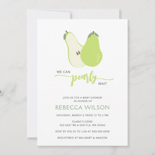 Wir können Pear Wait Birne Baby Dusche warten Einladung (Vorderseite)