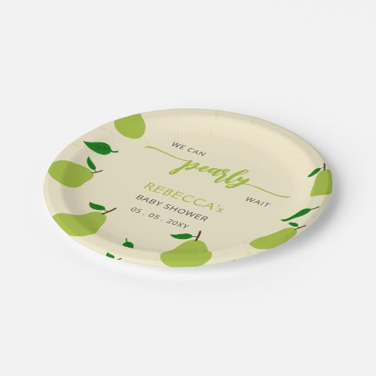 Wir können Pear Wait Birne Baby Dusche warten Pappteller (Schrägansicht)