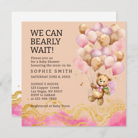 Wir können schon Abstrakt auf Rosa und Gold warten Einladung (Vorne/Hinten)