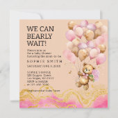 Wir können schon Abstrakt auf Rosa und Gold warten Einladung (Vorderseite)