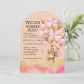 Wir können schon Abstrakt auf Rosa und Gold warten Einladung (Stehend Vorderseite)