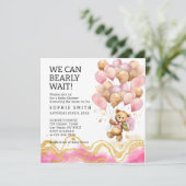 Wir können schon Abstrakt auf Rosa und Gold warten Einladung (Stehend Vorderseite)