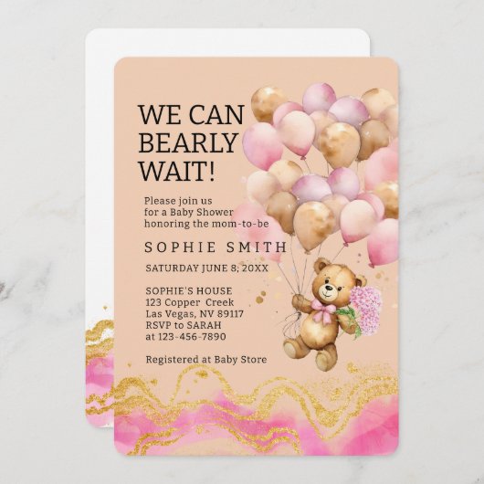 Wir können schon Abstrakt auf Rosa und Gold warten Einladung (Vorne/Hinten)