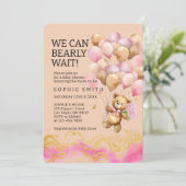 Wir können schon Abstrakt auf Rosa und Gold warten Einladung (Stehend Vorderseite)