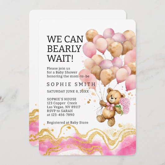 Wir können schon Abstrakt auf Rosa und Gold warten Einladung (Vorne/Hinten)