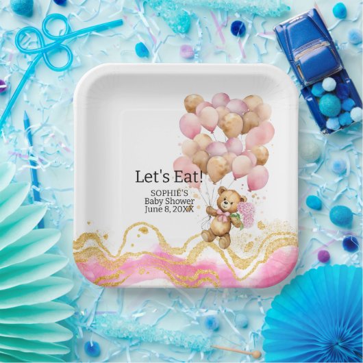 Wir können schon Abstrakt auf Rosa und Gold warten Pappteller (Party)