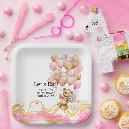 Wir können schon Abstrakt auf Rosa und Gold warten Pappteller (Party)