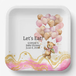 Wir können schon Abstrakt auf Rosa und Gold warten Pappteller