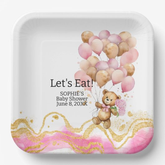 Wir können schon Abstrakt auf Rosa und Gold warten Pappteller (Vorderseite)