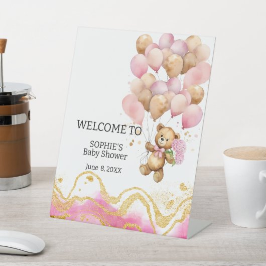 Wir können schon Abstrakt auf Rosa und Gold warten Sockelschild (In SItu)