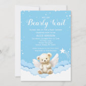 Wir können schon Angel Teddy Bear Blue warten Einladung (Vorderseite)