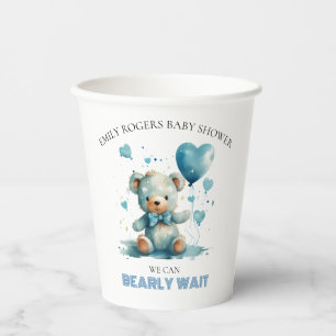 Wir können schon bald auf den blauen Teddy-Bär war Pappbecher