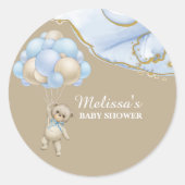 Wir können schon bald blaue Luftballon-Kuchentopfe Runder Aufkleber (Vorderseite)