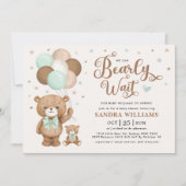Wir können schon eine grüne Teddy Bear Baby Dusche Einladung (Vorderseite)
