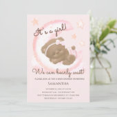 Wir können schon frühzeitig auf das Pink Moon Baby Einladung (Stehend Vorderseite)