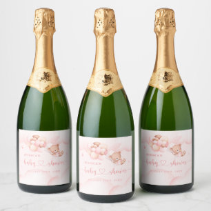 Wir können schon frühzeitig auf eine rosa Dusche w Schaumweinetikett