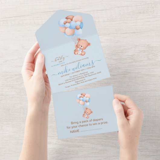 Wir können schon lange einen Aquarellbären warten All In One Einladung (Abreißen)