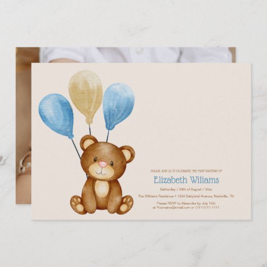 Wir können schon lange einen Aquarellbären warten Einladung (Vorne/Hinten)