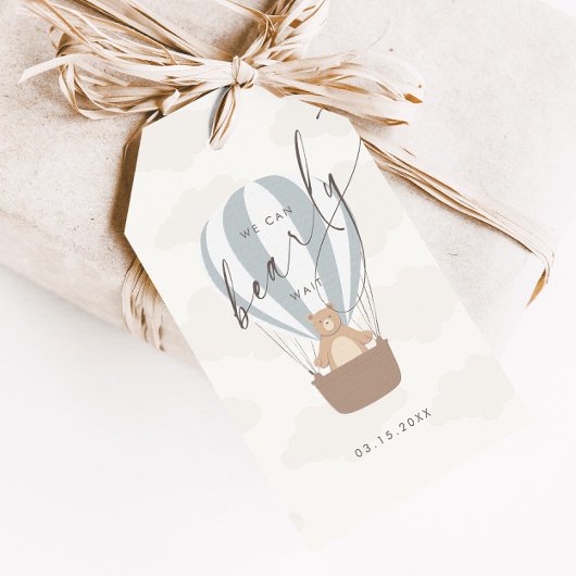 Wir können schon warten | Baby Boy Blue Balloon Du Geschenkanhänger