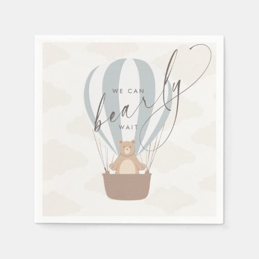 Wir können schon warten | Baby Boy Blue Balloon Du Serviette (Vorderseite)