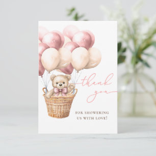 Wir können schon warten Bear Balloon Pink Babydu Dankeskarte