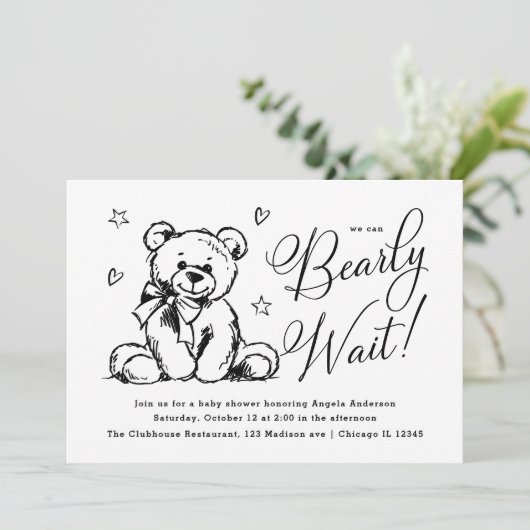 Wir können schon warten | Einfache Babydusche Einladung (Stehend Vorderseite)