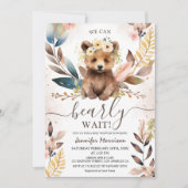 Wir können schon warten | Rustikale Woodland Babyd Einladung (Vorderseite)