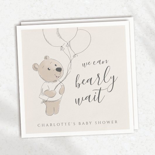 Wir können schon warten | Teddy Bear Baby Dusche Serviette