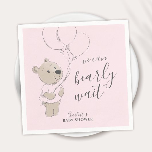 Wir können schon warten | Teddy Bear Baby Dusche Serviette