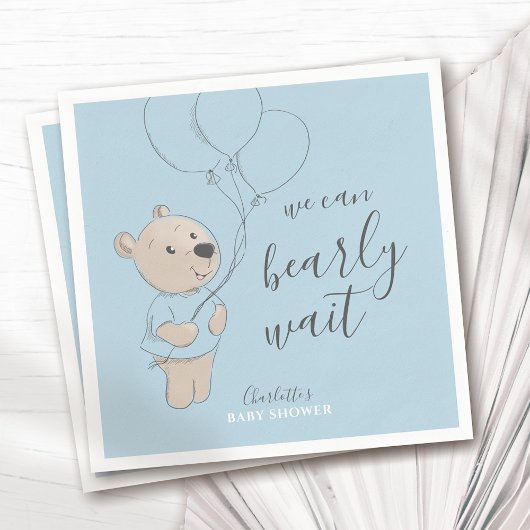 Wir können schon warten | Teddy Bear Baby Dusche Serviette