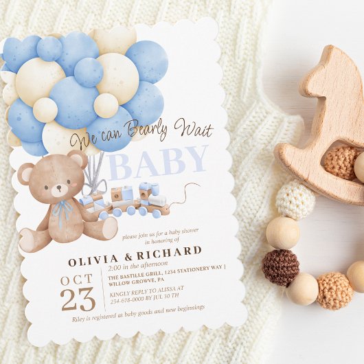 Wir können Teddy Baby Shower Boy Themes frühzeitig Einladung