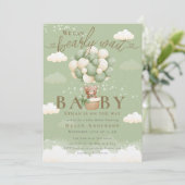 Wir können Teddy Bear Sage Baby Dusche warten Einladung (Stehend Vorderseite)