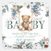 Wir können Teddy Bear Sage Green warten Quadratischer Aufkleber (Vorderseite)