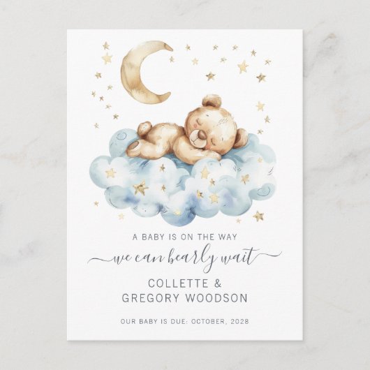 Wir können Teddybären auf Wolkenschwangerschaft fr Ankündigungspostkarte (Vorderseite)