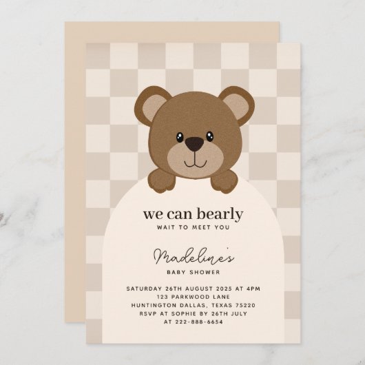 Wir können warten | Babydusche mit niedlicher Bäre Einladung (Vorne/Hinten)