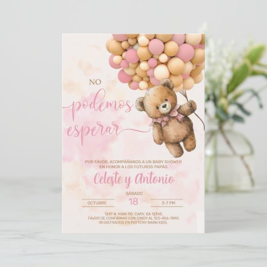 Wir können warten Mädchen Baby Dusche einladen Spa Einladung (Stehend Vorderseite)