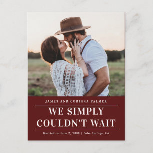 Wir konnten die Hochzeitsankündigung nicht abwarte Postkarte